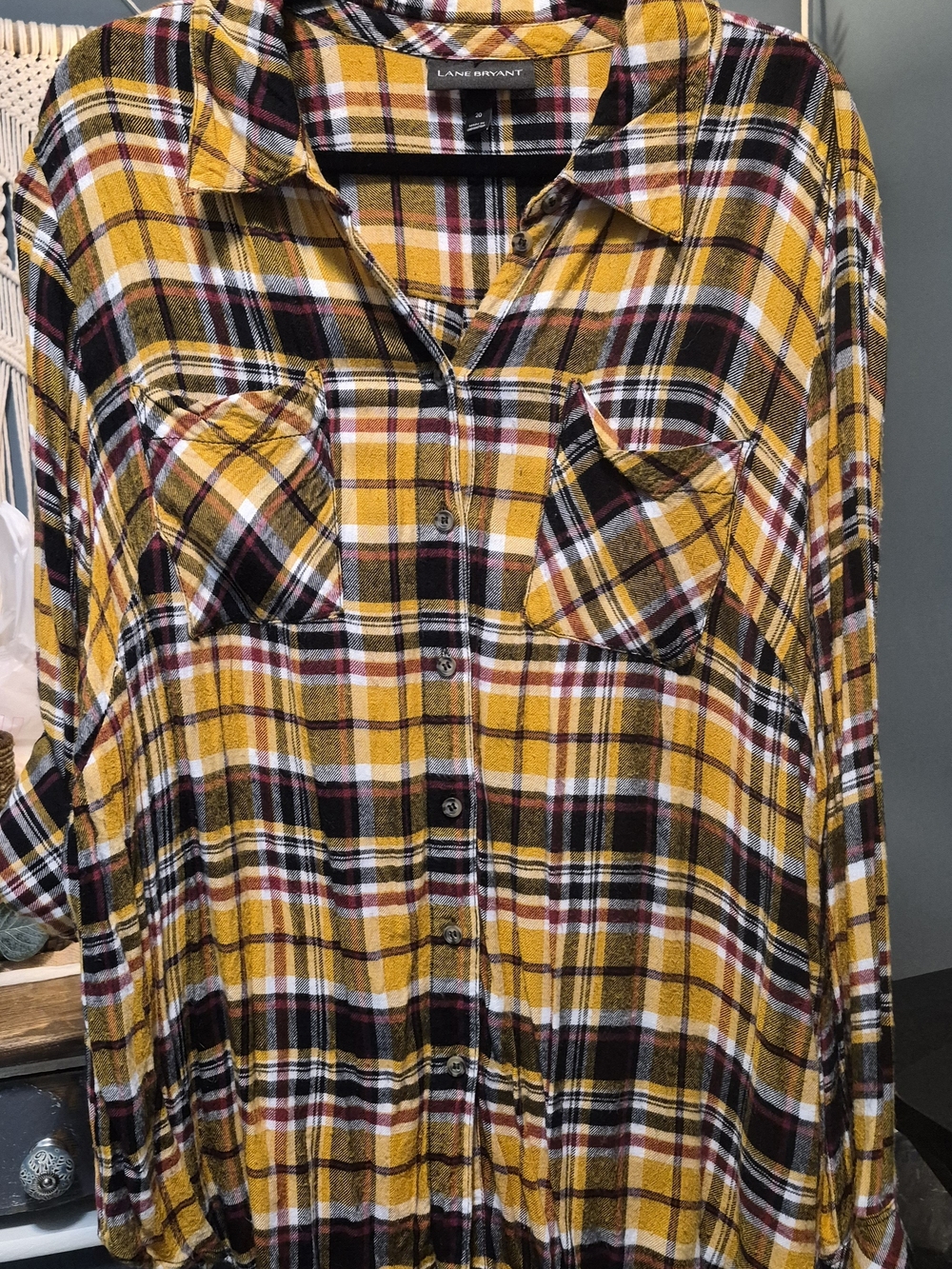 Lane Bryant Mustard Plaid Button-Front Shirt - Women's - Picture 1 of 4